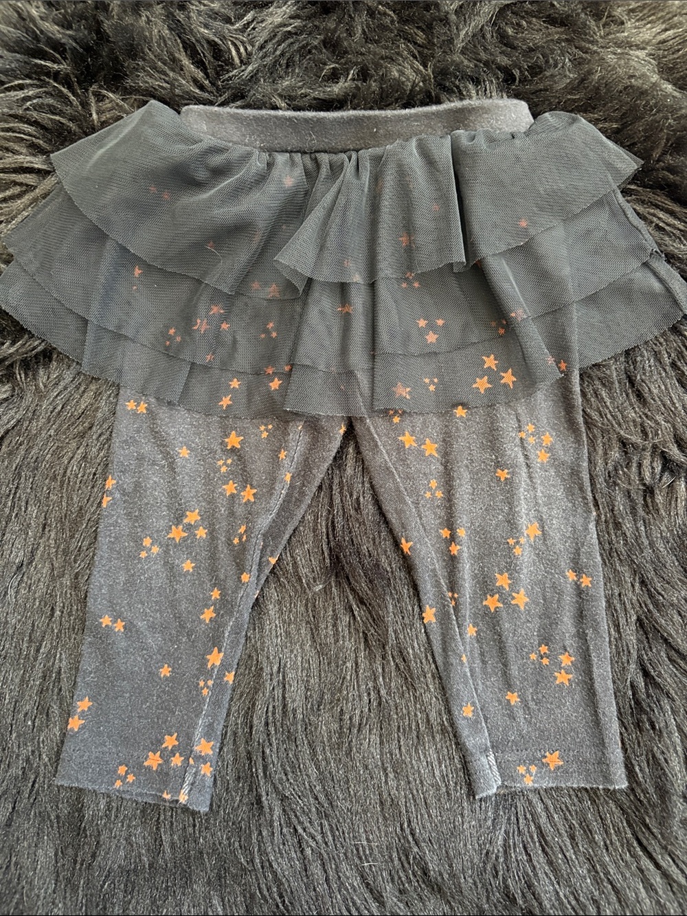 Girls Black Tulle Skirted Leggings with Orange Stars
